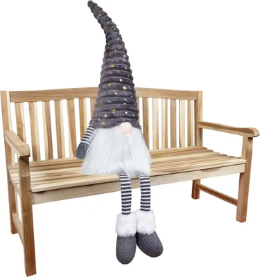 Produktbild von Weihnachten sitzende Deko Wichtel Figur 30cm (80cm) Kantenhocker grau-weiß
