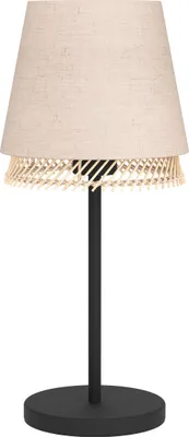 Image de EGLO Lampe de table Tabley, lampe de chevet, lampe de table en métal noir, bambou et lin, lampe de table pour le salon et la chambre à coucher, E27