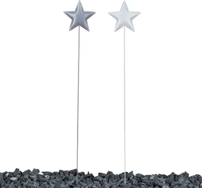 Produktbild von 2er Set Stecker Stern H86cm Grau Weiß Weihnachtsstern Deko Weihnachtsdeko Stele