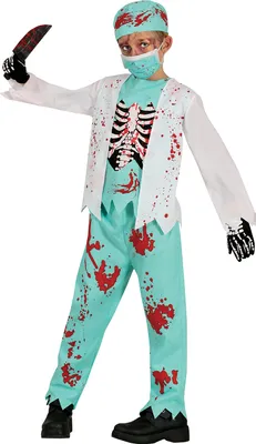 Immagine prodotto di Zombie Dottore Scheletro Costume Halloween Chirurgo Sanguinario Bambini Festa Spaventosa, Taglia: 98/104 Colore: Blu