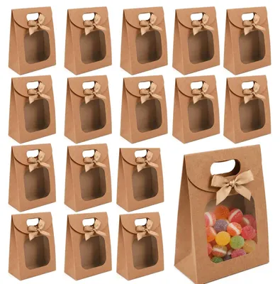 12 Geschenktüten Kraftpapier mit Fenster und Griffen