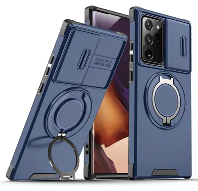 Obrázek produktu pro Dvouvrstvé pouzdro pro Samsung Galaxy Note 20 Ultra, s posuvným krytem fotoaparátu a magnetickým kroužkovým stojánkem Modrý