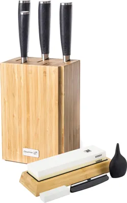 Produktbild von G21 Damaszener Premium Messer im Bambusblock, 4 Stück + Schärfstein