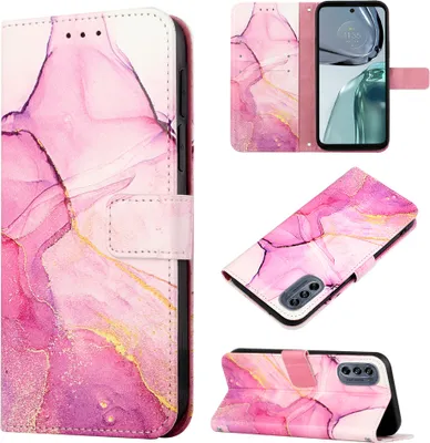 Produktbild von Moto G62 5G Hülle, Marmor Motiv Kunstleder Tasche Wallet Kartenfächer mit Standfunktion Klapp Schutzhülle für Motorola Moto G62 5G Rosa