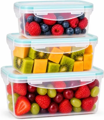 Productafbeelding van Set van 3 glazen bewaarbekers, 0,24 liter + 0,5 liter + 1 liter, BPA-vrij, voor in de keuken