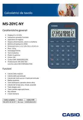 Produktbild von Casio MS-20YC - Desktop-Taschenrechner - 12 Stellen