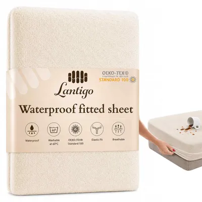 Produktbild von Lantigo Spannbettlaken wasserdicht Frottee 70x190 cm Ecru, Nässeschutz