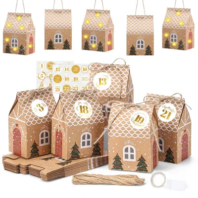 Bastel-Adventskalender, 24 Häuschen, LED-Lichterkette, 2 m