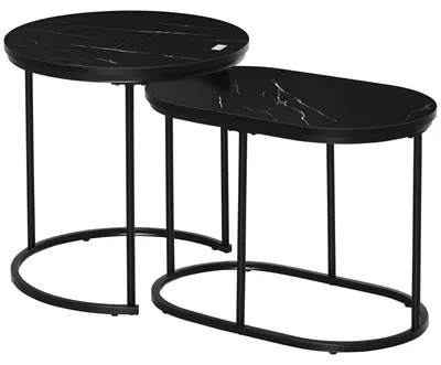 Produktbild von Set aus 2 Couchtischen/Beistelltischen, Tischplatte in Marmoroptik, schwarzes Stahlgestell