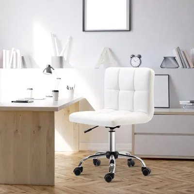 Produktbild von Bürostuhl höhenverstellbar, Drehstuhl Kunstleder, Schreibtischstuhl mit Rollen, Weiß | 45–57 cm Sitzhöhe | 51x46x92 cm | 5 Nylonräder