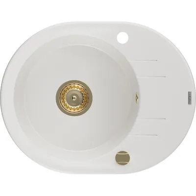 Obrázek produktu pro Mexen Kevin 1-miskový granitový dřez s odkapávačem 586 x 458 mm, Bílá, sifon Zlatá - 6517581005-20-G