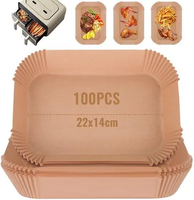 Produktbild von Antiaanbak Wegwerp Bakpapier für Dual-Zone Airfryer, 100 Stück, Rechteckig, 22x14cm