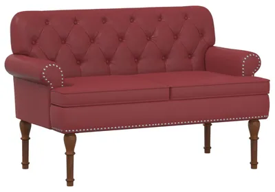 Image de Canapé deux places, revêtement en similicuir rouge, avec boutons apparents, dimensions : 120 x 65 x 77 cm