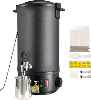 A commercial electric wax melter kit for candle making, including accessories, displayed on a white background.