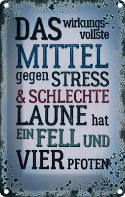 Produktbild von vianmo Blechschild 18x12 cm Mittel gegen Stress hat 4 Pfoten Spruch Zitat
