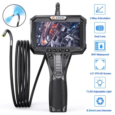 Image de Caméra d'inspection - Endoscope à double objectif - Écran IPS de 4,3 pouces - Diamètre de 6,5 mm - Étanche