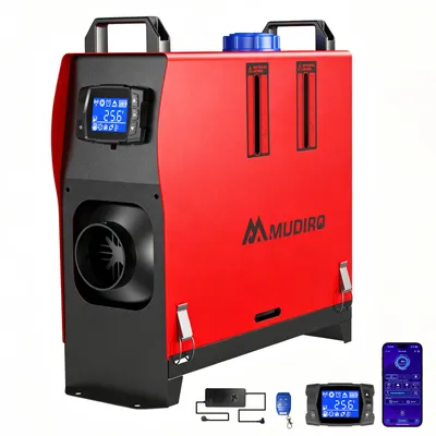 Produktbild von MUDIRO 8 KW Diesel‑Luftheizung vertikal Rot mit Adapter, Höhenmodus, intelligentes LCD‑Panel, Bluetooth‑App + Fernbedienung, Auto‑Start‑Stopp