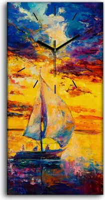 Produktbild von Wandbild Leinwand Bilder Wanduhr Geräuschlos 30x60 Malerei Boote Segel Wasser - schwarze Hände