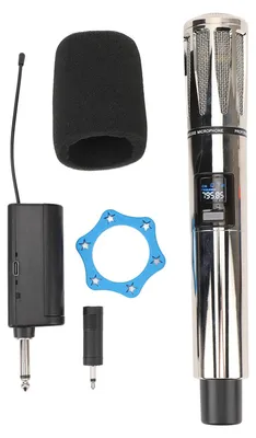 Obrázok produktu pre Mikrofón 1 v kovovom puzdre s potlačením šumu UHF, dosah 328,1 stôp, dobíjateľný bezdrôtový dynamický mikrofón pre vystúpenia na pódiu a karaoke