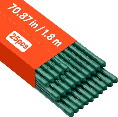 Obrázok produktu pre VEVOR opora pre popínavé rastliny, balenie 25 ks, tyč na sadenie ⌀11x1800 mm, kovové tyče na paradajky potiahnuté plastom, opora pre rastliny so špicatým koncom a protišmykovými gombíkmi na pestovanie popínavých rastlín a zeleniny