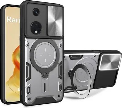 Image de Etui pour Oppo Reno8 T 5G étui durable double couche avec protection de l'appareil photo et anneau de support Argent