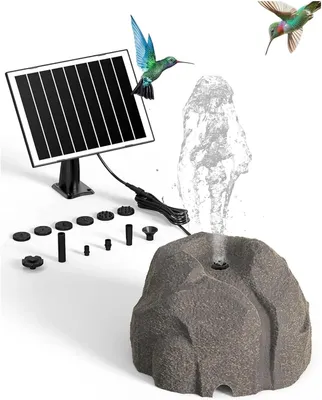 Produktbild von Solar Springbrunnen für Garten mit Akku Option, 10 Düsen Solar Vogelbad, schwimmende Gartenpumpe für Teich & Vogelbad, dekorative Outdoor Wasserpumpe