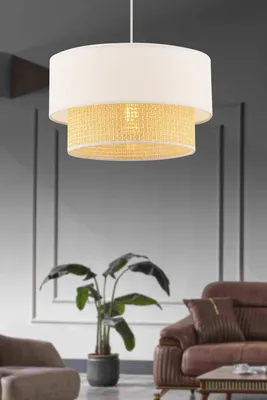 Produktbild von Opviq, Moderne Pendelleuchte aus Metall, Camel und Weiß, 65 cm hoch, 30 x 30 cm Schirm, E27 Fassung, max. 60 W, , skandinavisches Design für stilvolle Räume.