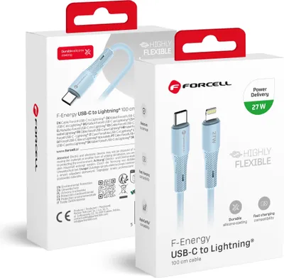 Produktbild von FORCELL F-ENERGY C346 cable Type C to Lightning PD 3A 27W Silicone 1 m blue