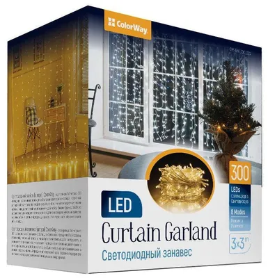Image de Guirlande LED ColorWay - rideau, 3x3m, 300LED, blanc chaud (CW-GW-300L33V)