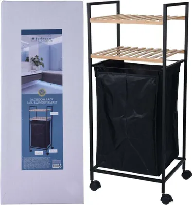Produktbild von Bathroom Solutions Regal mit 2 Böden und Wäschekorb Bambus 89,5 cm