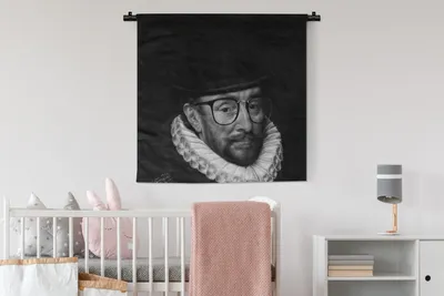 Produktbild von MuchoWow® Wandteppich Wandbehang Porträt von Wilhelm I. - Adriaen Thomasz - Schwarz und Weiß 90x90 cm Tapisserie Dekoration Wandtuch - Wandaufhänger