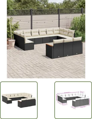 Produktbild von The Living Store 13-tlg. Garten-Sofagarnitur mit Kissen Schwarz Poly Rattan
