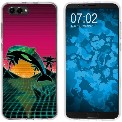Produktbild von PhoneNatic Case kompatibel mit Huawei Honor View 10 Silikon-Hülle Retro Wave Delphin M1