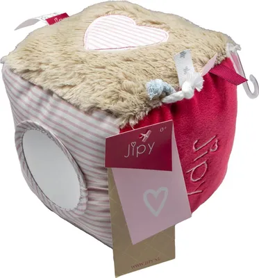 Produktbild von Baby Stoffwürfel rosa mit Rassel Motorikwürfel Plüsch Würfel mit Spiegel