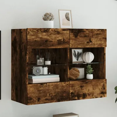 Produktbild von TV-Wandschrank mit LED-Leuchten Räuchereiche 78,5x30x60,5 cm 837103