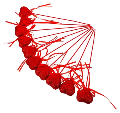 Produktbild von Deko für Valentinstag 10 Stück Rote Glitzerherzen mit Schmetterlingsknoten für Blumenstecker und Hochzeitsdekoration