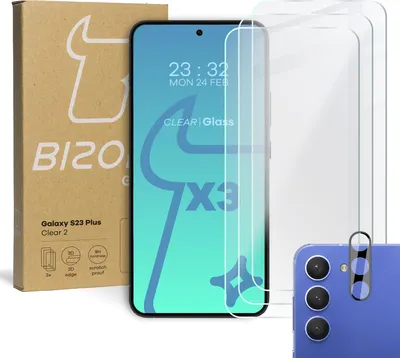 Produktbild von BIZON Clear 2 3x Bildschirmglas + Kameraglas Samsung Galaxy S23 Plus
