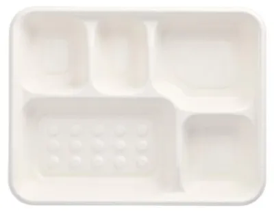 Image de PAPSTAR Plateau de menu en canne à sucre "pure" 5 compartiments blanc