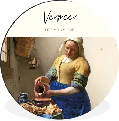 Produktbild von MuchoWow® Aluminium Wandkreis Milchmädchen - Johannes Vermeer - Kunst Ø 90 cm Wanddeko Modern Wohnzimmer - Mauerkreis - Wandbilder - Runde Bild - Bild aus Aluminium - Schlafzimmer - Wohnzimmerdekoration - Wand Dekoration