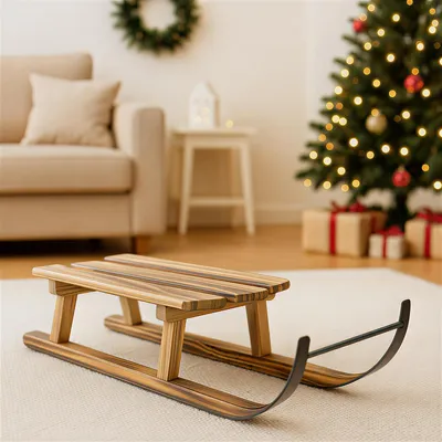Produktbild von Dekoschlitten "Natur" aus Holz geflammt & Metall, 45 cm lang, Winterdeko, Deko Schlitten, Weihnachtsdeko, Tischdeko