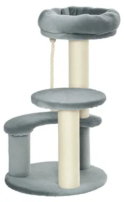Image de Arbre à chat - Tour pour chat - 3 niveaux - Corde suspendue - Plateformes en peluche et poteaux à gratter - Corde en sisal - 40 x 40 x 65 cm - Gris
