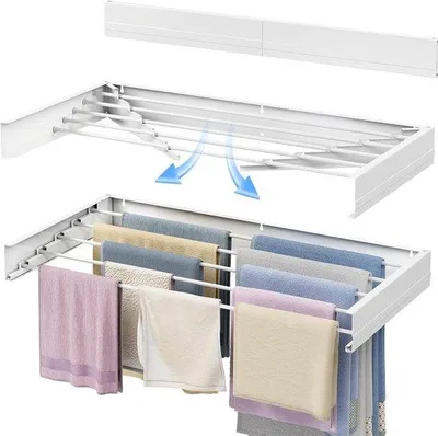Productafbeelding van Opvouwbaar Wasrek Wandmontage 97 cm - Uittrekbaar Wasdroger voor Binnen en Buiten - Ideaal voor Balkon, Wit