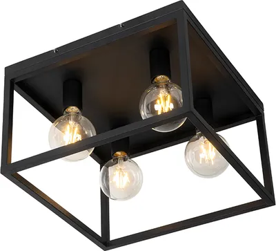Produktbild von QAZQA - Industrie I Vintage I Industrie I Vintage I Deckenlampe schwarz 4-flammig0 cm 4-flammig - Cage I Wohnzimmer I Schlafzimmer - Stahl Quadratisch - LED geeignet E27