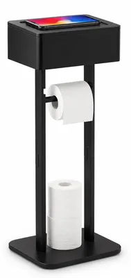 Produktbild von Relaxdays Toilettenpapierhalter, Ersatzrollen, Ablage, Feuchttücherbox, HxBxT: 64,5x25x20 cm, WC-Rollenhalter, schwarz