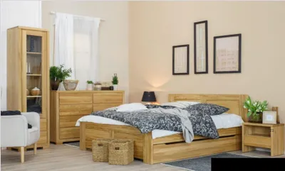 Zdjęcie produktu dla Sypialnia Łóżko drewniane Łóżko z prawdziwego drewna Łóżko hotelowe 180x200 styl Solidne meble