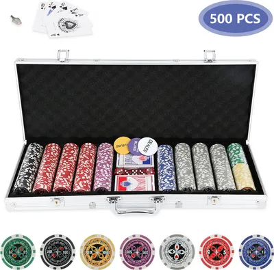 Image de Clanmacy 500 jetons de poker Mallette de poker Set de jeuMallette de poker avec étui en aluminium Argent