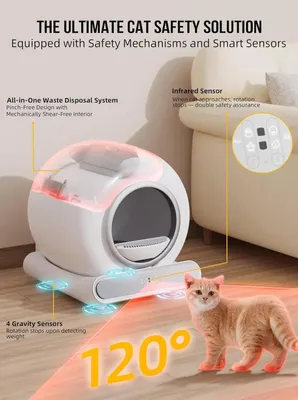Immagine prodotto di Lettiera automatica - Lettiera intelligente - Lettiera autopulente - Lettiera con sensore - Ampia capacità di 65 litri