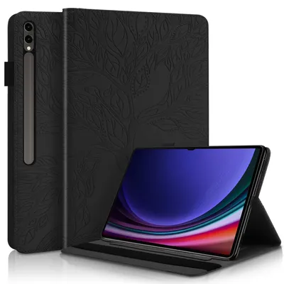 Image de Étui de protection en similicuir à motif d'arbre pour Samsung Galaxy Tab S10 / S9 / S8 Ultra, noir