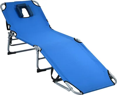 Immagine prodotto di KOMFOTTEU Lettino prendisole, sedia a sdraio pieghevole con schienale regolabile, foro per il viso e cuscino, lettino da spiaggia, 194 cm x 60 cm x 36 cm (blu)