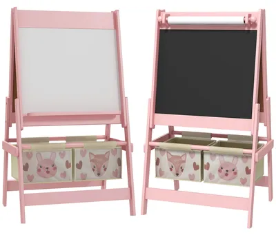 Produktbild von 3-in-1 Kinder Staffelei mit Papierrolle, Kreidetafel, Whiteboard, Aufbewahrungskörbe, 54 x 46,5 x 93 cm, rosa